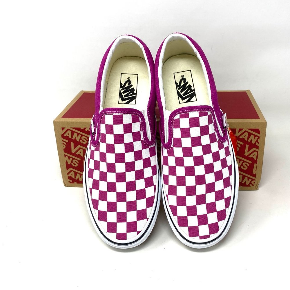 VANS Classic Slip On Checkerboard Low Top Fuchsia men’s Sneakers VN000XG8AZY - Picture 5 of 11